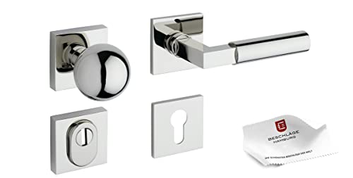 Beschläge Hamburg | Türgriffe Schutzbeschlag | BAUHAUS PRIME SH 44ZAMAK MPN PVD | Türdrücker Rosetten Sicherheitsgarnitur die Wohnungs- und Hauseingangstür | Türbeschlag, 52 x 52 mm in Nickel poliert von Beschläge Hamburg