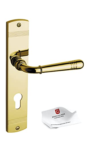 Beschläge Hamburg | Türgriffe Türbeschlag | EMILY ART 70-09 MPu PZ | Türklinke mit Profilzylinder Langschild 45 x 235 mm für Zimmertüren | Drückergarnitur/Türdrücker für Innentüren | in messingfarben von Beschläge Hamburg