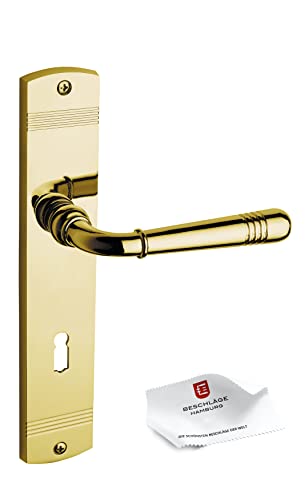 Beschläge Hamburg | Türgriffe Türbeschlag | Emily MPu PVD BB | Türklinken mit Buntbart Langschild 45 x 235 x 8 mm für Zimmertüren | Drückergarnitur/Türdrücker für Innentüren | in messingfarben PVD von Beschläge Hamburg