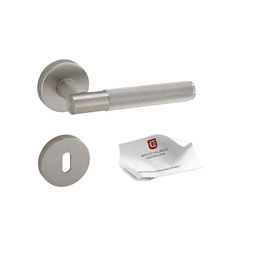 Beschläge Hamburg | Türgriffe Türbeschlag MUNICH-X 07 VAM BB | Buntbart Türklinke mit Gitternetzstruktur für Innentüren | Karomuster Drückergarnitur | ø51x10 mm | Türdrücker | in edelstahlfarben matt von Beschläge Hamburg