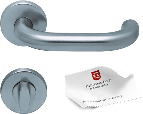 Beschläge Hamburg Türgriffe Türbeschlag scoop Form 1104 — Türklinken für WC/Bad Türen — Drückergarnitur/Türdrücker für Innentüren, ø 54 mm rund in Edelstahl matt von Beschläge Hamburg