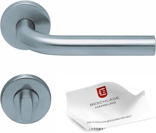 Beschläge Hamburg Türgriffe Türbeschlag scoop SBL 1100 — Türklinken mit WC/Bad Rosetten für Zimmertüren — Türdrücker für Innentüren, 54 mm rund in Edelstahl matt gebürstet von Beschläge Hamburg