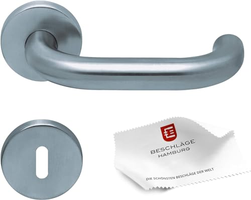 Beschläge Hamburg Türgriffe Türbeschlag scoop SBL 1104 — Türklinken mit Buntbart Rosetten für Zimmertüren — Drückergarnitur/Türdrücker für Innentüren, 54 mm rund in Edelstahl matt von Beschläge Hamburg