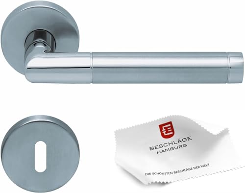 Beschläge Hamburg Türgriffe Türbeschlag scoop SBL 1174 — Türklinken mit Buntbart Rosetten für Zimmertüren — Drückergarnitur/Türdrücker für Innentüren, 54 mm rund in Edelstahl matt von Beschläge Hamburg