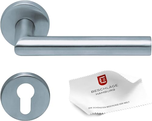 Beschläge Hamburg: Türbeschlag/Türgriff scoop Amsterdam Form 1106 — Türklinken mit Profilzylinder für Zimmertüren - Drückergarnitur/Türdrücker für Innentüren, 54 mm rund in Edelstahl gebürstet von Beschläge Hamburg