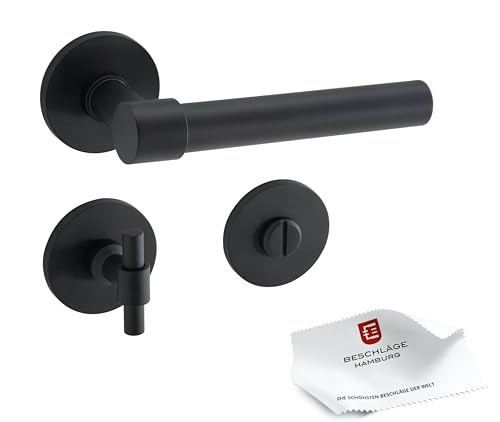 Beschläge Hamburg: Türgriffe/Türbeschlag One L — IO 07Z SM WC/Bad — Türklinke ø 20 x 140 mm mit Verriegelung für Zimmertüren — Drückergarnitur/Türdrücker für Innentüren, ø 53 x 6 mm in schwarz matt von Beschläge Hamburg