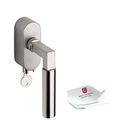 Beschläge Hamburg | Abschließbarer Fenstergriffe Fensterbeschlag | GRO Prime DK 20-07ZAMAK ABS | Moderne Dreh-Kipp Fensterklinke mit 90° Raster | Fensterhebel in Matt vernickelt/Edelstahl matt von Beschläge Hamburg