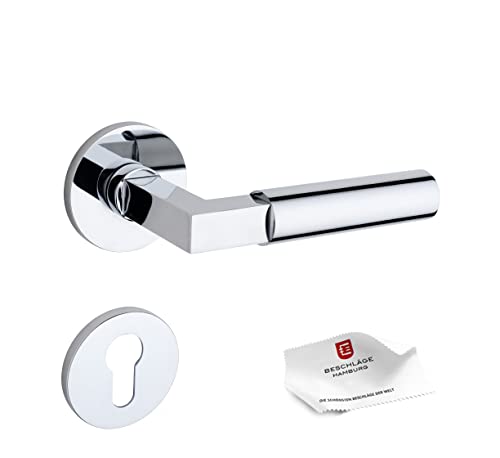 Beschläge Hamburg: Türgriff/Türbeschlag BAUHAUS PRIME 07ZAMAK MPC PZ Türklinken mit runden Profilzylinder Rosetten - Drückergarnitur/Türdrücker für Innentüren, ø 52x5 mm aus ZAMAK in Chrom poliert von Beschläge Hamburg