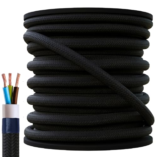 50 Meter 3x0,75 3 adrig Textilkabel flexiebel Lampenkabel Gewebekabel Stromkabel Textilummantelt Vintage von Beschle