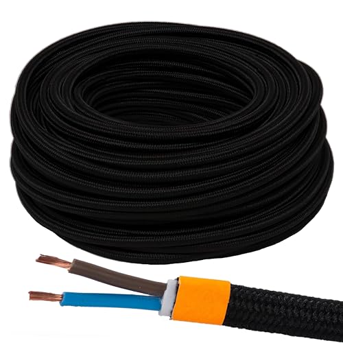 Schwarz 1,2 Meter 2x0,75 2 adrig Textilkabel flexiebel Lampenkabel Gewebekabel Stromkabel Textilummantelt Stoffkabel von Beschle