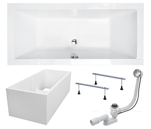BADLAND Badewanne Original Weiß Acryl Wanne Rechteck QUADRO 180x80 KOMPLETTSET SET mit Premium Wannenträger + Füßen und Exklusive Chrom Automatik Ablaufgarnitur Made in EU 4in1 BADLAND Badewanne Original Weiß Acryl Wanne Rechteck QUADRO 180x80 KOMPLETTSET SET mit Premium Wannenträger + Füßen und Exklusive Chrom Automatik Ablaufgarnitur Made in EU 4in1 von Besco