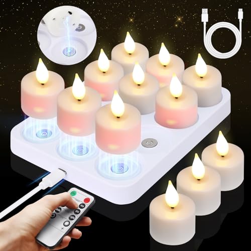 Besight LED Teelichter Wiederaufladbar mit Magnetischer Ladestation, 12er Set Flackernde LED Kerzen mit Timer & 2 Fernbedienungen, Ideal für Weihnachten Halloween Tisch Party Wohnzimmer Zimmer Deko Besight LED Teelichter Wiederaufladbar mit Magnetischer Ladestation, 12er Set Flackernde LED Kerzen mit Timer & 2 Fernbedienungen, Ideal für Weihnachten Halloween Tisch Party Wohnzimmer Zimmer Deko von Besight
