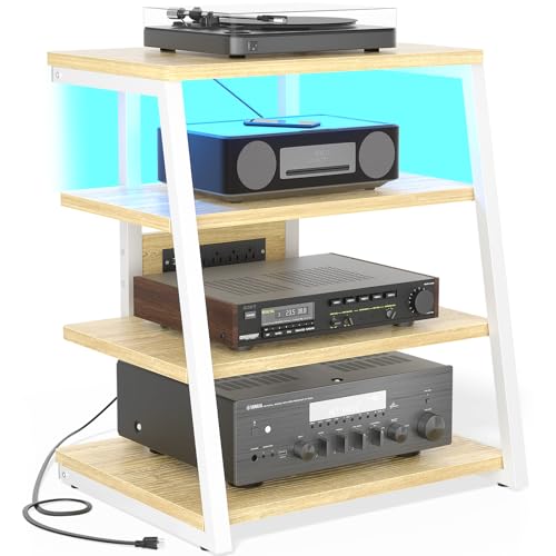 Besiost - AV-Media-Ständer mit Steckdosen, Multimedia-Konsole mit LED-Leuchten, Stereo-Regale und Ständer mit Ablageflächen, Multimedia-Audio-Towerschrank, Eiche Natur u Besiost - AV-Media-Ständer mit Steckdosen, Multimedia-Konsole mit LED-Leuchten, Stereo-Regale und Ständer mit Ablageflächen, Multimedia-Audio-Towerschrank, Eiche Natur u von Besiost