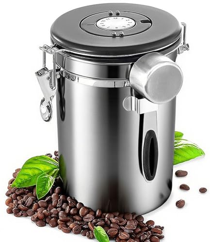 Kaffeedose Bohnen Kaffeeaufbewahrungsdose 1.8L Edelstahl Luftdicht Vorratsdosen mit Deckel Kaffeebohnen Behälter Küche Kanister für Kaffeepulver Nüsse Körner, mit löffel, Sliver von Besmall