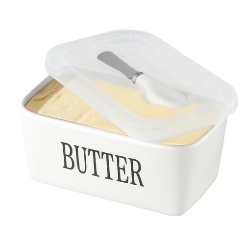 Besmeety Butterdose Keramik, Butterdose Porzellan mit Deckel, Butter Dish, 6.9” x 4”x 3”(weiß, 650ML) von Besmeety