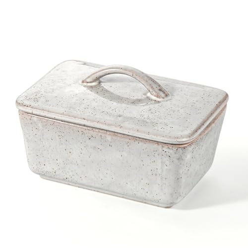 Besmeety Butterdose Keramik, Butterdose Porzellan mit Deckel, Butter Dish, Butterdosen für 250g Butter, 5.7"x3.9"x2.5" (grau, 450ml) von Besmeety