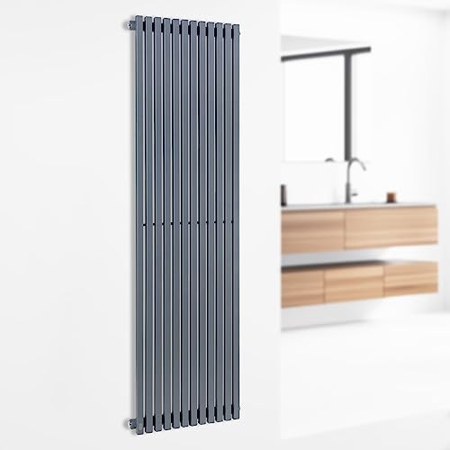 Besoa Delgado - Röhrenheizkörper, 2-in-1: Mittel- oder Seitenanschluss / 1/2" Anschlüsse, Wandinstallation, max. 70°C/max. 10, 1 bar, Slim, 8-20 m², 160x45 Heizkörper, 12 Vertikalrippen, 822W, grau von Besoa