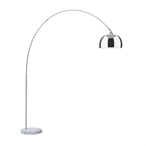 Besoa Nael Bogenlampe, weißer Marmorsockel, Maße: 183 x 200 x 37 cm (BxHxT), silberner Schirm, Fassung: E27, Netzkabel: 2 Meter Länge, silber von Besoa
