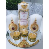 Personalisierte Henna-Kerzen, Hochzeitskerzen, Diwali Kerze, Eid Kerzen, Dekorationskerze Geschenk-Set, Personalisierter Henna-Rahmen, Henna Canvas von BespokeCandlendGifts