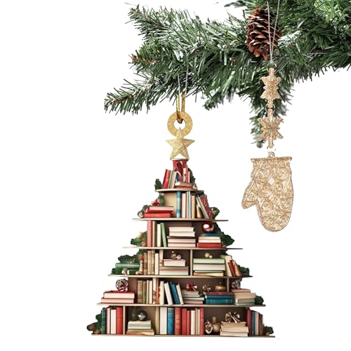 Besreey Buch-Dekoration, Weihnachtsbaum, Partydekoration, Acryl, 2D, Buchanhänger, multifunktional, für Innen- und Außenbereich, Partys, Fensterbank von Besreey