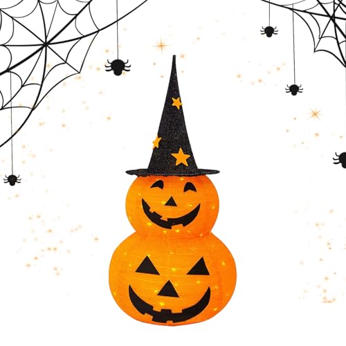 Besreey Kürbis Licht,Beleuchteter Herbstkürbis Mit Schwarzem Zylinder | Herbstdeko Lampe, Halloween Deko Für Innen Außen Garten Nachttisch Terrasse Vorgarten Eingangsbereich von Besreey