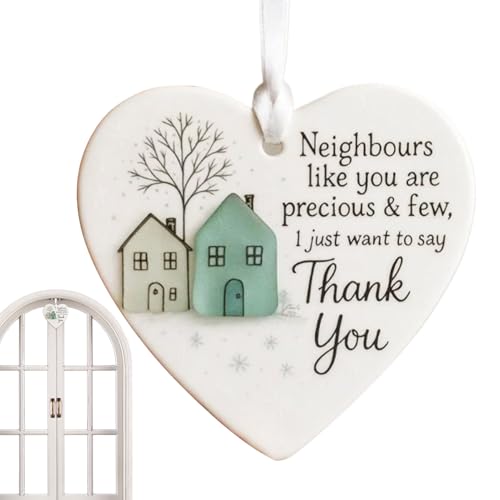 Besreey Thank You Deko Für Nachbarn | Weiblich Männlich Nachbar Umzugsgeschenk Idee | Herzförmige Dankbarkeit Deko Für Fenster Tür Wand Weihnachtsbaum Hausdeko | Einzugsgeschenk Abschiedsgeschenk von Besreey