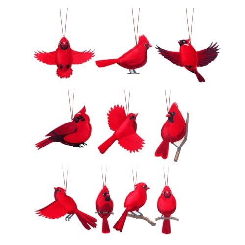 Besreey Vögel Ornamente für Weihnachtsbaum, Typ 2D, 10 Stück, rote Vögel, Dekoration, zum Aufhängen, Dekoration aus Holz, für Schlafzimmer, Wohnzimmer, Wohnung, Schule, Klassenzimmer, kleine Räume von Besreey