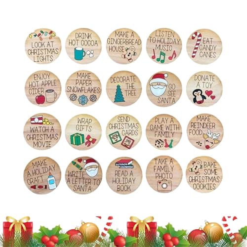 Besreey Weihnachts-Countdown-Event-Toke,Weihnachts-Holzstücke - Adventskalender-Holzteile für Dekorationen und Feiertags-Sammelalben von Besreey
