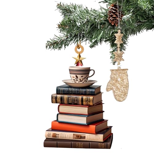 Besreey Weihnachtsdekoration für Buchliebhaber – 2D-Weihnachtsanhänger Buch für Buchliebhaber – multifunktionale Dekoration für drinnen und draußen, Partys, Fensterbank von Besreey