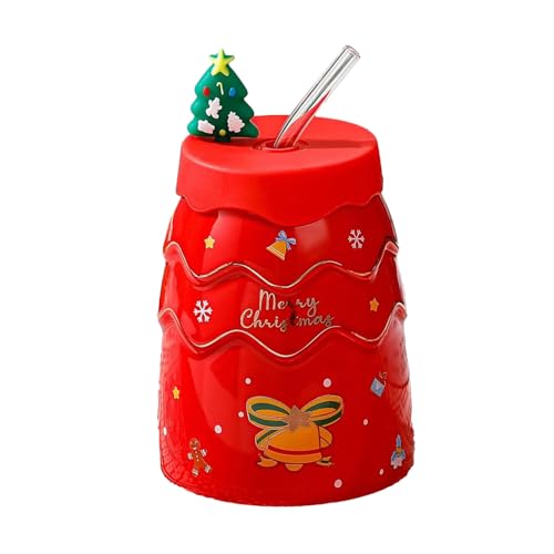 Besreey Weihnachtskaffeetasse | Wasserbecher Tassen Tee Kaffee Keramik mit Strohhalm und Deckel - 450 ml Kinder trinken Kaffeetasse Teetasse, Weihnachten Halloween Neujahr Ostern Party Dekor von Besreey