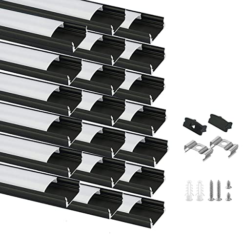 Besseto LED Aluminum Profil 20 x 1m, U Form Schwarz Streifen Licht Diffusor Profil mit milchiger Abdeckung,Endkappen,und Montageklammer Aluminum Profile für LED-Streifen (20 x 1m U Form) von Besseto
