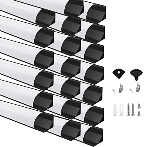 Besseto LED Aluminum Profil 20 x 1m, V Form Streifen Licht Diffusor Profile mit milchiger Abdeckung,Endkappen,und Montageklammer Aluminum Profile für LED-Streifen (20 x 1m V Form) von Besseto