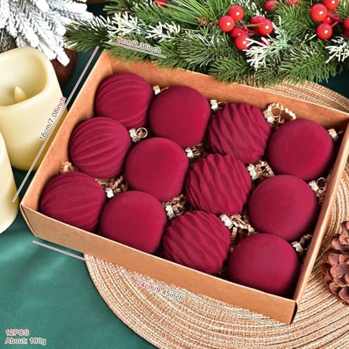 12 Stück Weihnachtskugel-Ornamente mit samtbeflocktem und langlebigem Kunststoff, zum Dekorieren von Weihnachtsbäumen und Urlaubsdisplays (A) von Besshepplo
