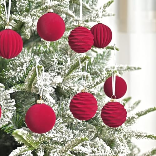 12 Stück Weihnachtskugel-Ornamente mit samtbeflocktem und langlebigem Kunststoff, zum Dekorieren von Weihnachtsbäumen und Urlaubsdisplays (D) von Besshepplo