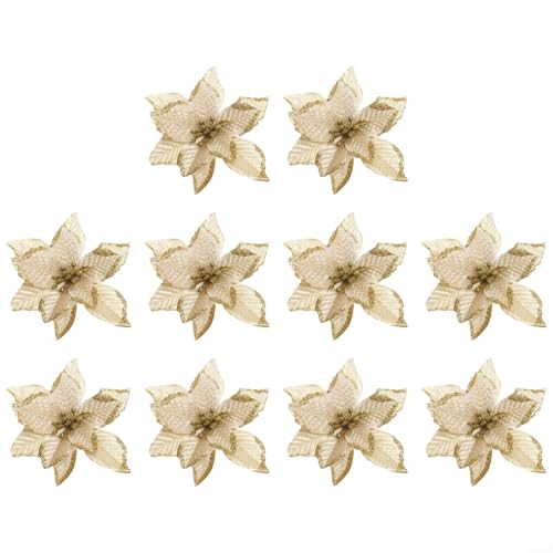 13 cm Weihnachtsstern, Glitzer-Blumen-Ornamente für Weihnachtsbäume und Feiertagsfeiern (goldene Zierteile) von Besshepplo