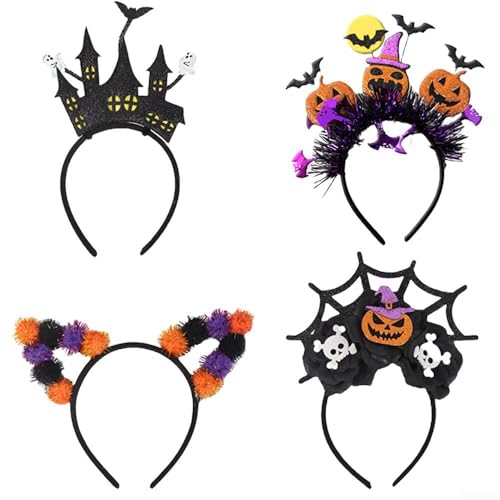 4 Halloween Stirnbänder mit verspielten saisonalen Designs, dehnbare Passform, geeignet für Erwachsene und Kinder, Materialien für Partydekoration und Kostümgebrauch (B) von Besshepplo