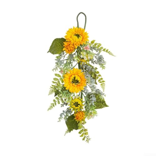 Besshepplo 1 Stück künstliche Blumen Frühling Fake Blumenkranz Türbehang Simulierte Flora Sonnenblume kopfüber für Haustür Home Party Dekor (gelb) von Besshepplo