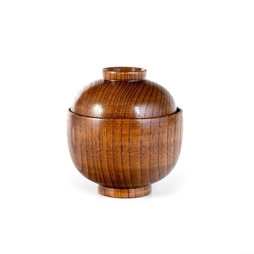 Besshepplo 1 x handgefertigte Suppenschüssel aus Holz für Reis, Suppe, Salat, Lebensmittelbehälter, Küchengeschirr, Utensilien, kinderfreundliches Essen (mit Deckel) von Besshepplo