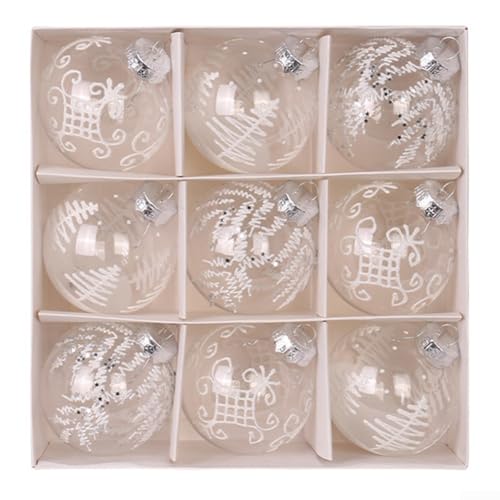 Besshepplo 9-teiliges Weihnachtskugel-Set, transparent, 8 cm, bemalte Ornamente für Baumdekoration, Zuhause für Weihnachten, Party, Hochzeit, Geburtstag, Zuhause, PET (weiß) von Besshepplo