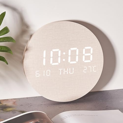 Besshepplo Digitale Wanduhr mit großem Bildschirm, leiser Betrieb, hölzerne leise Wanduhr mit Tag, Datum, Temperaturanzeige, wiederaufladbar für Schlafzimmer und Wohnzimmer von Besshepplo