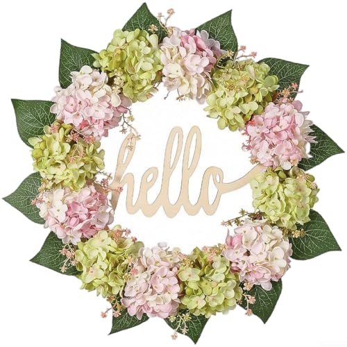 Besshepplo Halloween Dekorativer Türkranz mit künstlichen Blumen Hortensien Hello Door Hanging für Fotografie Einzelhandel Displays Kunststoff (mintgrüne Version) von Besshepplo