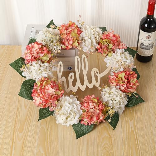 Besshepplo Halloween Dekorativer Türkranz mit künstlichen Blumen Hortensien Hello Türhänger für Fotografie Einzelhandel Displays Kunststoff (rosa Reisstil) von Besshepplo