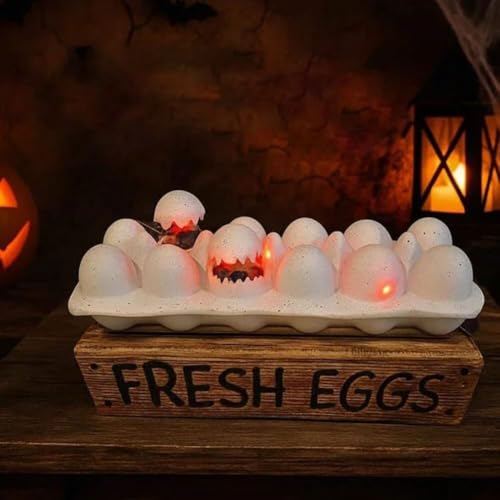 Besshepplo Halloween-Zombie-Küken-Dekoration mit beleuchtetem Eierschalen-Tablett, leuchtend warmen, orangefarbenen LED-Lichtern und gruseligen Soundeffekten für gruselige, festliche Heimtisch-Display von Besshepplo