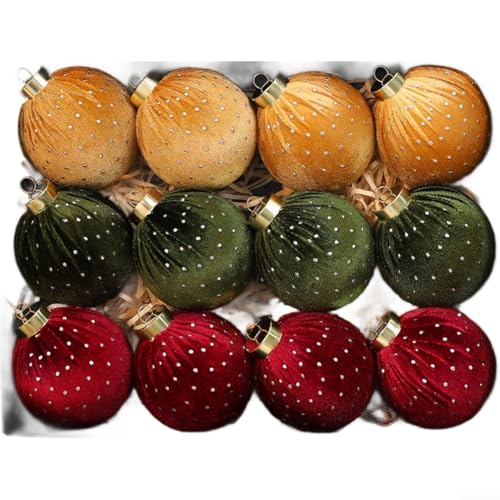 Besshepplo Handgefertigtes Weihnachtsbaumschmuck-Set, 8 cm, weicher Plüsch-Samtstoff, Kugeln, Feiertagsdekorationen für Bäume, Kränze oder festliche Heimdekorationen (E) von Besshepplo