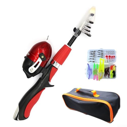 Besshepplo Kinder Angelausrüstung Set Teleskop Angelrute mit Rute Spule Köder Tragetasche Teleskop für Eltern-Kind Outdoor Sport Kinder Anfänger (rot) von Besshepplo