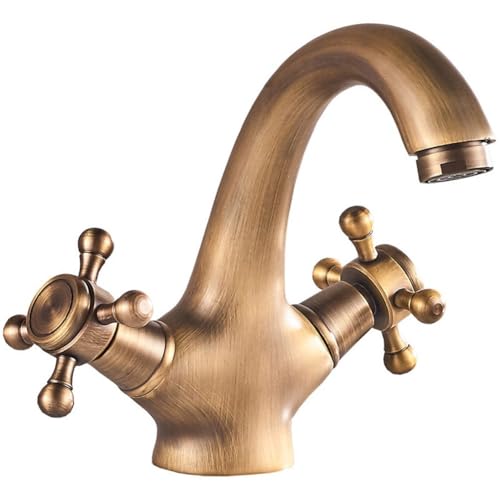 Besshepplo Klassische Messing-Badezimmerarmatur mit zwei Griffen, Badezimmer-Wasserhahn, Waschbecken, Messingarmaturen mit praktischem Drehmechanismus für Zuhause, Küchenspüle (Bronze) von Besshepplo