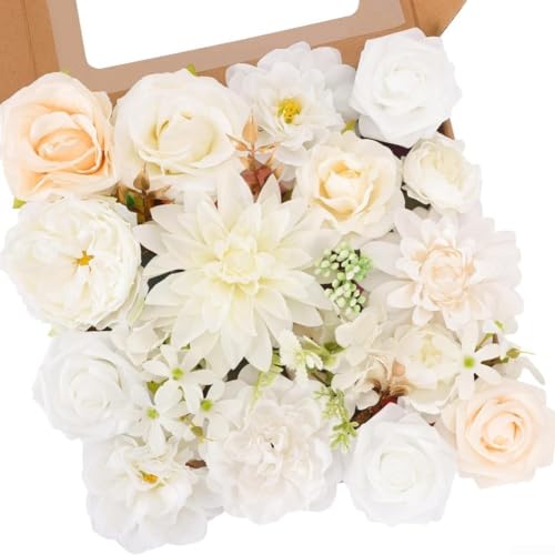 Besshepplo Künstliche Seidenrosen, Blumenkasten-Set mit Stielen für Hochzeitsstrauß, DIY-Blumenarrangements, Heim-Party-Dekoration, Mittelstück, Rosa (B) von Besshepplo