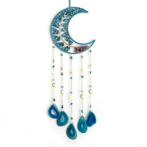 Besshepplo Natürlicher Achat Traumfänger Mond Stern Design Boho Wandbehang Kunst mit Baum des Lebens Symbol für Schlafzimmer Fenster Zimmer Dekoration (Mond) von Besshepplo