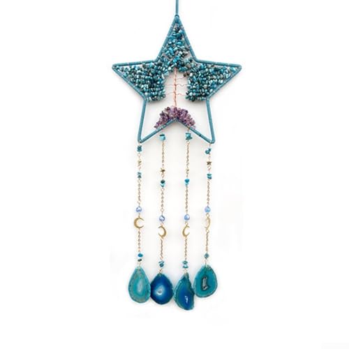 Besshepplo Natürlicher Achat Traumfänger Mond Stern Design Boho Wandbehang Kunst mit Baum des Lebens Symbol für Schlafzimmer Fenster Zimmer Dekoration (Sterne) von Besshepplo