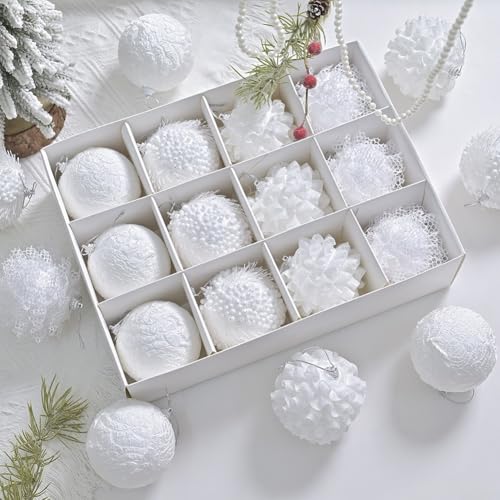 Besshepplo Set mit 12 hängenden Weihnachtskugeln mit Spitzenverzierungen, Schaumstoff-Dekorationen für Baum und saisonale Heim- oder gewerbliche Nutzung von Besshepplo
